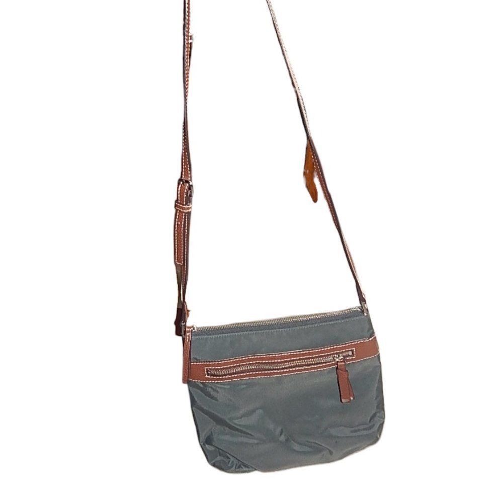 Halogen Nordstrom gray nylon brown leather trim crossbody purse messenger bag